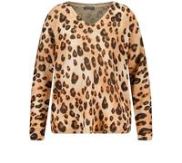 Samoon Damen Pullover mit Leo-Dessin Langarm, Raglanarm Animal-Print Pearl Gemustert 48