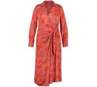 Samoon Damen Wickelkleid mit Knoten-Detail Langarm, Manschetten Gemustert wadenlang Power Red Gemustert 56