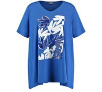 SAMOON - T-Shirt mit floralem Frontprint blue splash gemustert - Gr. - 50