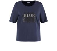 SAMOON - T-Shirt mit verziertem Wording-Print dark lake blue gemustert - Gr. - 48