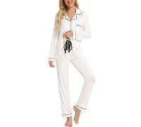 Samring Pyjama-Set für Damen, langärmelig, Nachtwäsche, Knopfleiste, weich, Loungewear, Pyjama-Set für Damen, S-XXL, Weiss/opulenter Garten, M