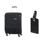 Samsonite Base Boost - Spinner M Erweiterbar Koffer, 66 cm, 67,5/73,5 L, Schwarz (Black) & Global Travel Accessories, Rechteckiger Gepäckanhänger, 10 cm