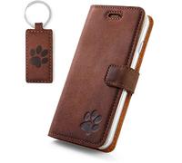 Samsung Galaxy A10 - Premium RFID - Pfote - Nussbraun - Hülle Premium Vintage Ledertasche Schutzhülle TV Wallet Case aus Echtesleder Andere Haut