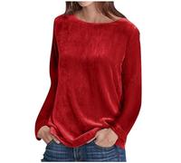 Samt Oberteil Dame Lässige Damenhemden Mode Gold Samtbluse Damen Hemd T-Shirt Retro Rundhals Langarm Samt Plus Size Bluse Schlank Dunkelgrün Schlichte Und Elegante Outdoor Party