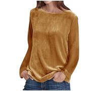 Samt Oberteil Dame Lässige Damenhemden Mode Gold Samtbluse Damen Hemd T-Shirt Retro Rundhals Langarm Samt Plus Size Bluse Schlank Dunkelgrün Schlichte Und Elegante Outdoor Party