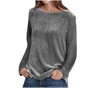 Samt Oberteil Dame Lässige Damenhemden Mode Gold Samtbluse Damen Hemd T-Shirt Retro Rundhals Langarm Samt Plus Size Bluse Schlank Dunkelgrün Schlichte Und Elegante Outdoor Party