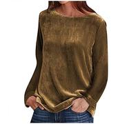 Samt Oberteil Dame Lässige Damenhemden Mode Gold Samtbluse Damen Hemd T-Shirt Retro Rundhals Langarm Samt Plus Size Bluse Schlank Dunkelgrün Schlichte Und Elegante Outdoor Party