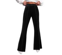 Samthose Damen High Waist Schlaghose Elegant Flared Freizeithose Elastische Taille Samt Hose mit Reißverschluss Einfarbig Bootcut Schlupfhose Weite Bein Velours Ausgestellt Hose Streetwear (Black,XXL)
