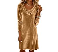 Samtkleid Damen Elegant Kurz Silvester Kleid Damen Langarm Wasserfallausschnitt Winterkleid Samt Kurze Festliche Kleider Hochzeit A Linie Winter Cocktailkleid Hochzeitsgast Partykleid Elegante