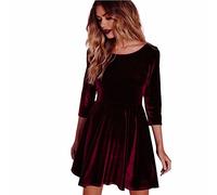Samtkleid Damen Langarm -Cocktailkleid Damen Kurz -Mini Kleider Damen Elegant Minikleid A-Linie Winterkleid Swing Kleid Rundhals Freizeitkleid Hohe Taille Einfarbig Partykleid Abendkleid Herbst