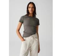 OPUS Damen Kurzarmshirt | SAMUNA Feines Rippshirt Slim aus BCI Cotton Mix Olive Leaf, 44