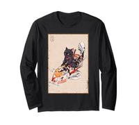 Samurai Schwarze Katze Koi Fisch Japanische Kunst Illustration Langarmshirt