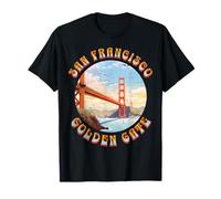 San Francisco Golden Gate Bridge im Vintage-Stil, Blauer Himmel, Groovy T-Shirt