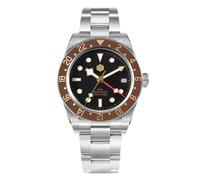 San Martin Luxury GMT Automatikuhr, schwarzes Zifferblatt, zweifarbige Lünette, Edelstahlband, 100 m wasserdicht, V 2, Luxuriös