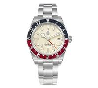 San Martin NH34 GMT Armbanduhr, bidirektionale Aluminium-Lünette, automatisch, mechanisch, Saphirglas, Herren-Armbanduhr, Weiss/opulenter Garten, Mechanisch