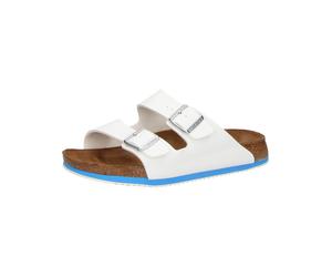 Sandale BIRKENSTOCK "Arizona SL", Damen, Gr. 39, rot (weiß, blau), Obermaterial: 50% Rindsleder Leather cow. 50% Lammleder LEL., Schuhe Sandale (59949167-39) weiß, blau