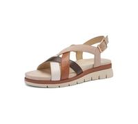 Riemchensandale ARA "CAMBRIDGE-S", Damen, Gr. 40, hellbeige kombiniert, Glattleder, Veloursleder, mehrfarbig, Basic, Schuhe Riemchensandale, Keilabsatz, Komfortschuh mit Klettverschuss, G-Weite (=weit
