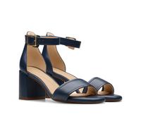 Sandale CLARKS "Ezoria Mae", Damen, Gr. 39, blau (navy leather), Leder, Schuhe Sandale, Festtagsschuh, Sandalette mit Blockabsatz (15994312-39) navy leather