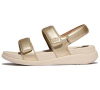 Sandale FITFLOP "F-MODE GO", Damen, Gr. 38, grau (platinfarben), Lederimitat, metallic, unifarben, Schuhe Sandale, Keilsandale, Klettschuh, Sommerschuh mit hervorragender Dämpfung (50830864-38) platin