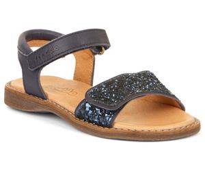 Sandale FRODDO "Lore Sparkle", Mädchen, Gr. 32, blau (dunkelblau), Leder, Glitzer, festlich, Schuhe Sandale, Sommerschuh, Klettschuh, Sandalette, mit zwei Klettverschlüsse (42463803-32) dunkelblau