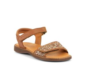 Sandale FRODDO "Lore Sparkle", Mädchen, Gr. 33, braun (cognac), Leder, Glitzer, festlich, Schuhe Sandale, Sommerschuh, Klettschuh, Sandalette, mit zwei Klettverschlüsse (32477513-33) cognac