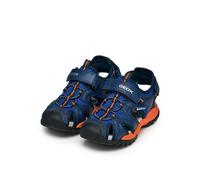 Sandale GEOX "J BOREALIS BOY", Mädchen, Gr. 32, blau, orange, Lederimitat, Textil, Mesh, Basic, Schuhe Sandale, Kinderschuh mit Zehenschutz, Größenschablone zum Download (14997267-32) blau, orange