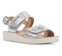 Sandale GEOX "J SANDAL COSTAREI GI", Mädchen, Gr. 28, silber (silberfarben), Synthetik, metallic, festlich, Schuhe Sandale, Plateau Sandale, Keilsandale mit Glitzer (66971107-28)