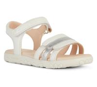 Sandale GEOX "J SANDAL HAITI GIRL", Mädchen, Gr. 25, silber (weiß, silberfarben), Synthetik, festlich, Schuhe Sandale, Glitzersandale, Klettschuh im Metallic Look (73774003-25) weiß, silberfarben