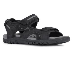 Sandale GEOX "UOMO SANDAL STRADA", Herren, Gr. 40, schwarz (schwarz, grau), Lederimitat, Schuhe Sandale, Sommerschuh, Klettschuh, Outdoorsandale, im Trekking-Look (61850669-40) schwarz, grau