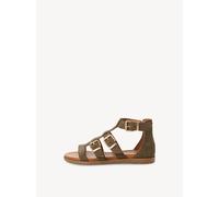 Tamaris Damen Sandalette Leder flach, khaki, 37 EU