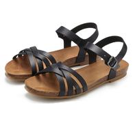 Sandale LASCANA "Sandalette, Sommerschuh, offener Schuh", Damen, Gr. 38, schwarz, Obermaterial: 100% Rindsleder. Decksohle: 100% Rindsleder. Laufsohle: 100% Synthetik, unifarben, Basic, Schuhe Sandale