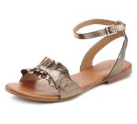 Sandale LASCANA "Sommerschuh", Damen, Gr. 38, gold (antikgoldfarben), Obermaterial: 100% Ziegenleder. Futter: 100% Schweinsleder. Decksohle: 100% Rindsleder. Laufsohle: 100% Synthetik, metallic, glänz