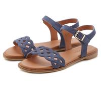 Sandale LASCANA "Sommerschuh", Damen, Gr. 40, blau, Obermaterial: 100% Rindsleder. Decksohle: 50% Lederimitat, 50% Polyester. Futter: 50% Lederimitat, 50% Polyester. Laufsohle: 100% Synthetik, Velours