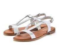 Sandale LASCANA "Sommerschuh", Damen, Gr. 40, silber (silberfarben), Obermaterial: 100% Rindsleder. Decksohle: 100% Textilmaterial. Laufsohle: 100% Synthetik, metallic, unifarben, Basic, Schuhe Sandal