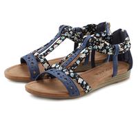 Sandale LASCANA "Sommerschuh", Damen, Gr. 43, blau, Obermaterial: 50% Lederimitat, 50% Textilmaterial. Decksohle: 100% Lederimitat. Futter: 100% Lederimitat. Laufsohle: 100% Synthetik, bedruckt, mehrf