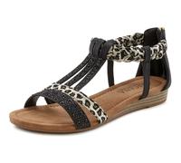 Sandale LASCANA Gr. 36, schwarz (schwarz, leo) Damen Schuhe Lascana Sandalette, Sommerschuh mit Verzierung und kleinem Keilabsatz VEGAN Bestseller (90168830-36)