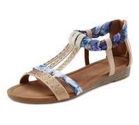 Sandale LASCANA "Sommerschuh, Sandalette", Damen, Gr. 39, blau (beige, blau), Obermaterial: 50% Lederimitat, 50% Textilmaterial. Decksohle: 100% Lederimitat. Futter: 100% Lederimitat. Laufsohle: 100%