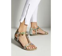 Sandale LASCANA Gr. 43, grün Damen Schuhe Sandalette Sandaletten Sandalette, Sommerschuh mit Schmuckkettchen und Schmucksteinen VEGAN (62973438-43) grün