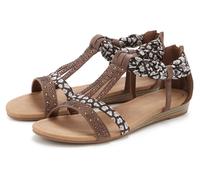 Sandale LASCANA "Sommerschuh, Sandalette, offener Schuh", Damen, Gr. 35, braun, Obermaterial: 50% Lederimitat, 50% Textilmaterial. Decksohle: 100% Lederimitat. Futter: 100% Lederimitat. Laufsohle: 100