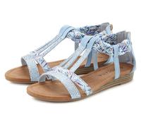 Sandale LASCANA "Sommerschuh, Sandalette", Damen, Gr. 38, blau (hellblau), Obermaterial: 50% Lederimitat, 50% Textilmaterial. Futter: 100% Lederimitat. Decksohle: 100% Lederimitat. Laufsohle: 100% Syn
