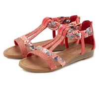 Sandale LASCANA "Sommerschuh, Sandalette, offener Schuh", Damen, Gr. 43, rot, Obermaterial: 50% Lederimitat, 50% Textilmaterial. Decksohle: 100% Lederimitat. Futter: 100% Lederimitat. Laufsohle: 100%
