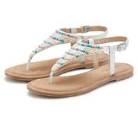 Sandale LASCANA "Zehentrenner, Pantolette, Sandalette, Sommerschuh", Damen, Gr. 38, weiß, Obermaterial: 60% Synthetik, 40% Schafsleder. Futter: 100% Lederimitat. Decksohle: 100% Textilmaterial. Laufso