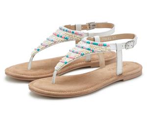 Sandale LASCANA "Zehentrenner, Pantolette, Sandalette, Sommerschuh", Damen, Gr. 40, weiß, Obermaterial: 60% Synthetik, 40% Schafsleder. Decksohle: 100% Textilmaterial. Futter: 100% Lederimitat. Laufso