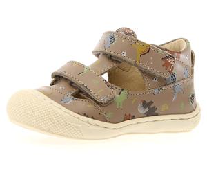 Sandale NATURINO "PUFFY PR REX", Mädchen, Gr. 20, taupe dino, Glattleder, bedruckt, Schuhe Sandale, Barfußschuh mit weicher Laufsohle, Größenschablone zum Download (12514651-20)