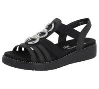 Sandale REMONTE, Damen, Gr. 38, schwarz, Lederimitat, Schuhe Sandale, Sommerschuh, Sandalette, Keilabsatz, mit praktischen Gummizügen (56039752-38) schwarz