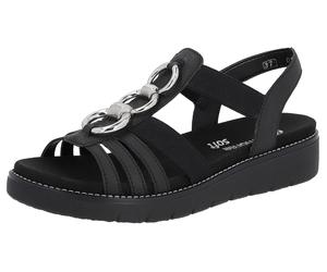 Sandale REMONTE, Damen, Gr. 39, schwarz, Lederimitat, Schuhe Sandale, Sommerschuh, Sandalette, Keilabsatz, mit praktischen Gummizügen (56039752-39) schwarz