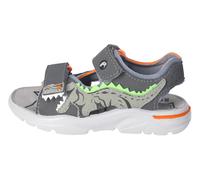 Sandale RICOSTA "Raptor WMS: mittel", Kinder, Gr. 25, grau, grün, orange dino, Lederimitat, Textil, animal-print, Schuhe Sandale, Sandale mit Klett, Dino-Print, Größenschablone zum Download (69338461-