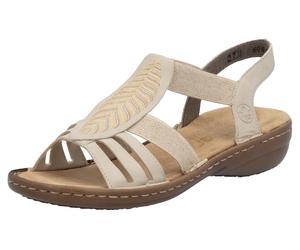 Sandale RIEKER, Damen, Gr. 36, beige (hellbeige), Lederimitat, Schuhe Sandale, Sommerschuh, Schlupfschuh, Sandalette mit praktischen Gummizügen (42427742-36) hellbeige