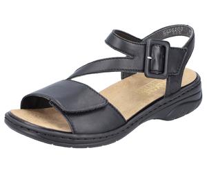 Sandale RIEKER, Damen, Gr. 36, schwarz, Leder, Schuhe Sandale, Sommerschuh, Sandalette, Klettschuh, mit Klettverschluss (88891662-36) schwarz