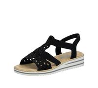 Sandale RIEKER, Damen, Gr. 36, schwarz, Nubuklederimitat, Textil, unifarben, Schuhe Sandale, Keilsandalette, Sommerschuh, Urlaubsschuh mit Glitzersteine (49697336-36) schwarz